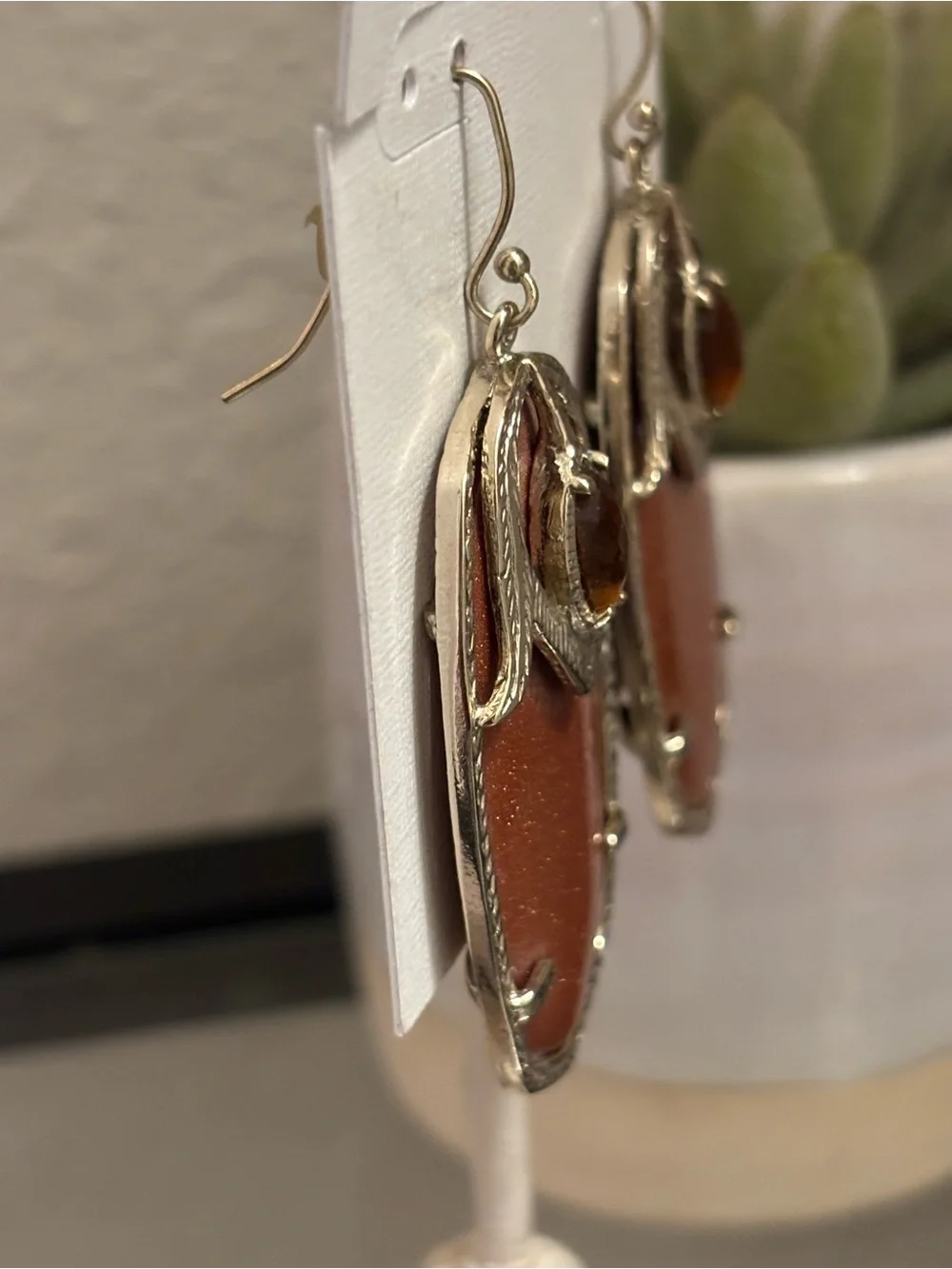 Kendra Scott Darby Vintage Statement Earrings-Goldstone & Cognac Amber Rare